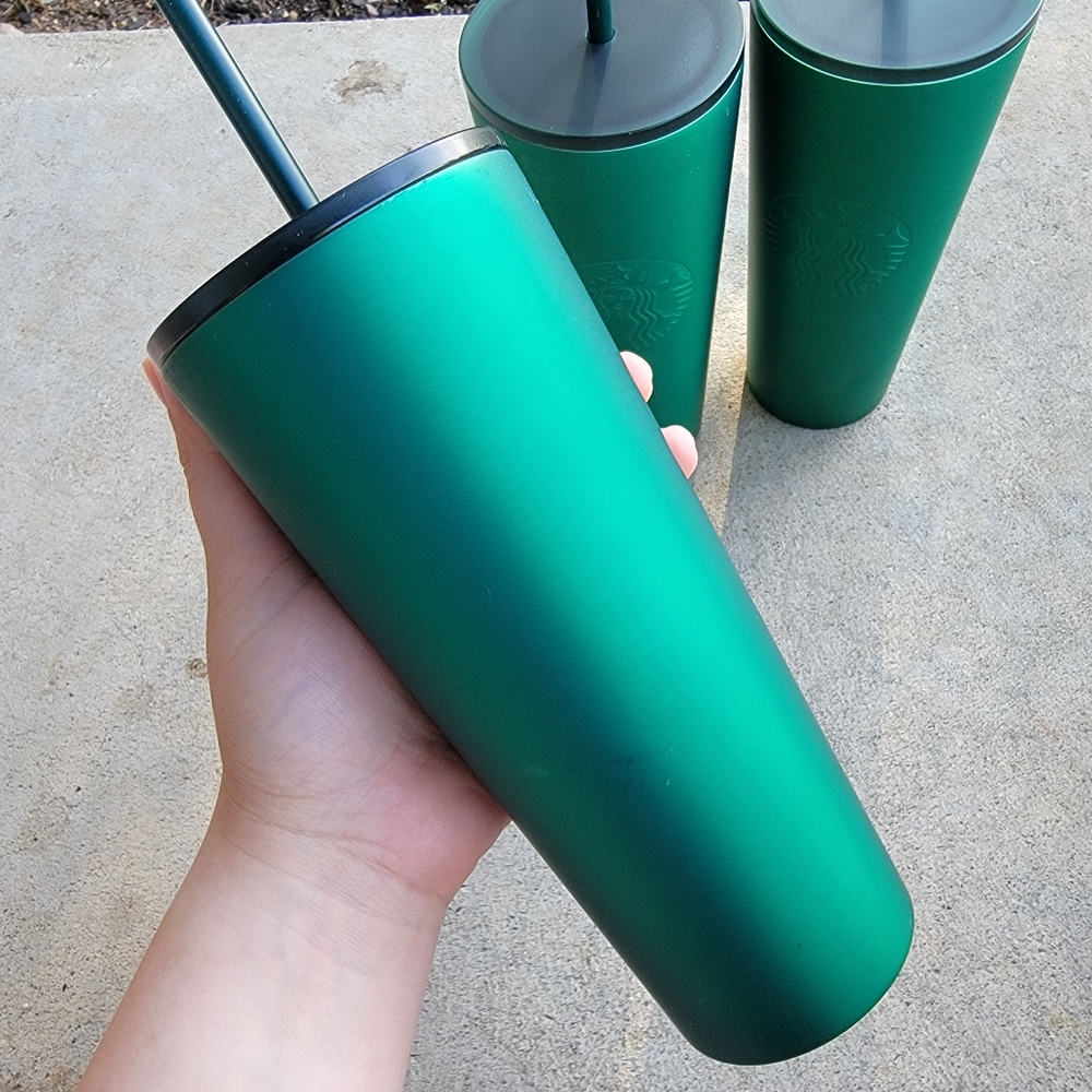 Starbucks Soft Touch Green Stainless Steel Venti Tumblers SET OF THREE NEW - Picture 4 of 12